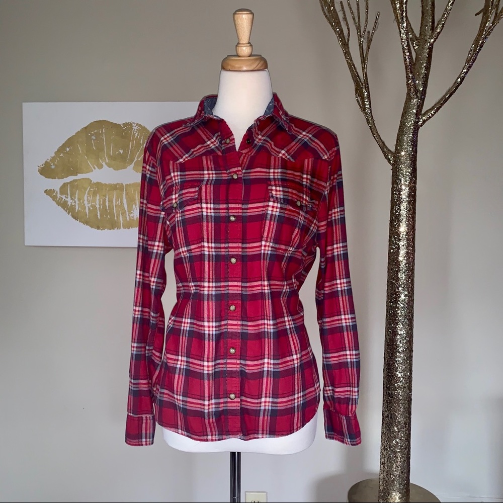 Jach’s Girlfriend Red Plaid Flannel, Size Medium - Picture 2 of 11